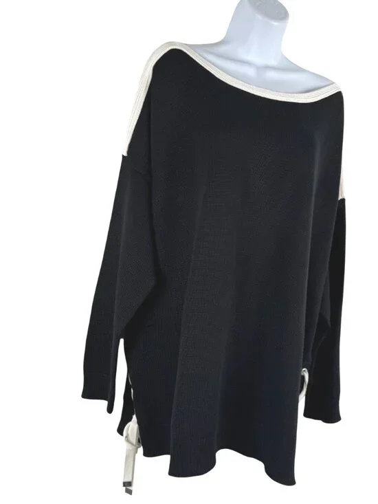Lauren Ralph Lauren Sweater 3X Black Lace Up Sides Cotton Blend FS-1519 - Picture 4 of 9